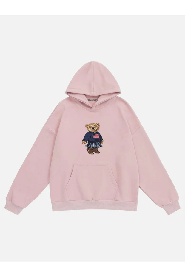 Women's Teddy Girl Printed Hooded Fleece Oversize Sweatshirt