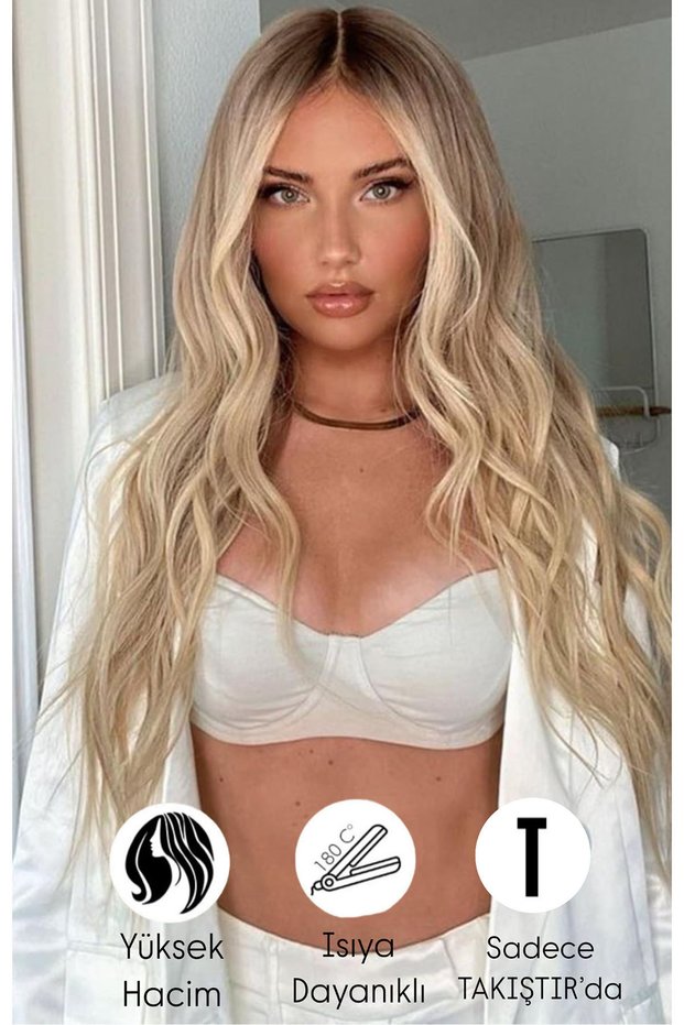 Heat Resistant Semi-Permanent Hair Extension Ht16 3*Honey Foam-Wavy-60Cm110Gr+2 Pieces Side Hair Extension (Original)