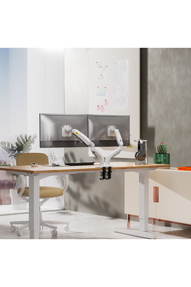 North Bayou Nb F160 17-27 " Monitör Tutucu Çift Kol Amortisörlü 2-9 Kg Vesa Monitör Standı Beyaz - 3