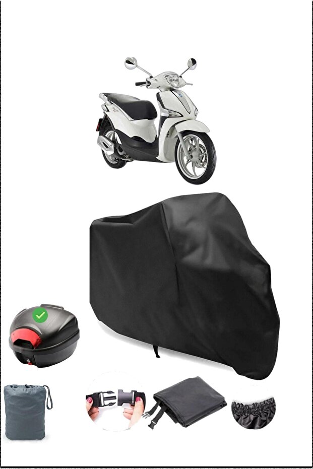 غطاء دراجة نارية مقاوم للماء متوافق مع حقيبة Piaggio Liberty 150 الخلفية باللون الأسود
