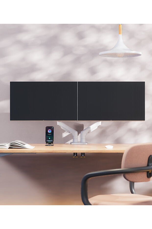 North Bayou Nb F160 17-27 " Monitör Tutucu Çift Kol Amortisörlü 2-9 Kg Vesa Monitör Standı Beyaz - 6