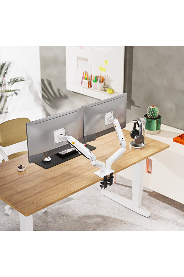North Bayou Nb F160 17-27 " Monitör Tutucu Çift Kol Amortisörlü 2-9 Kg Vesa Monitör Standı Beyaz - 4
