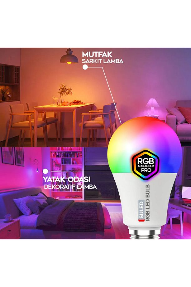 3Lü Tek Kumandadan Kontrol Edilebilen 16 Renkli 4 Modlu Her Renk Yanan Led Ampul +2 KUMANDA HEDİYELİ - 6