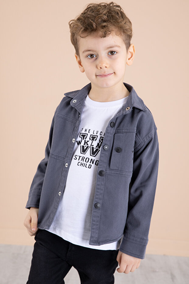Anthracite Crew Neck T-Shirt Linen Boys' Shirt 20076