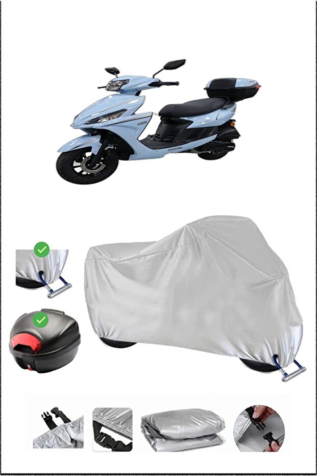 KING MOTOR ARES125 قفل حقيبة خلفي متوافق مع دراجة نارية مقاومة للماء - رمادي