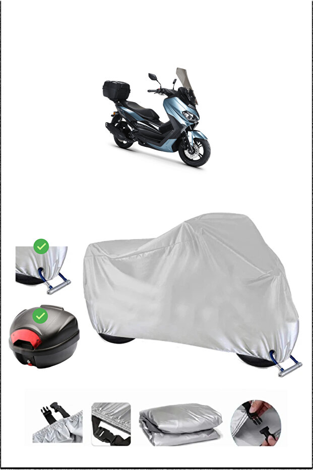 Rks Grace202 Rear Bag Lock Compatible Waterproof Motorcycle Tarpaulin-Gray