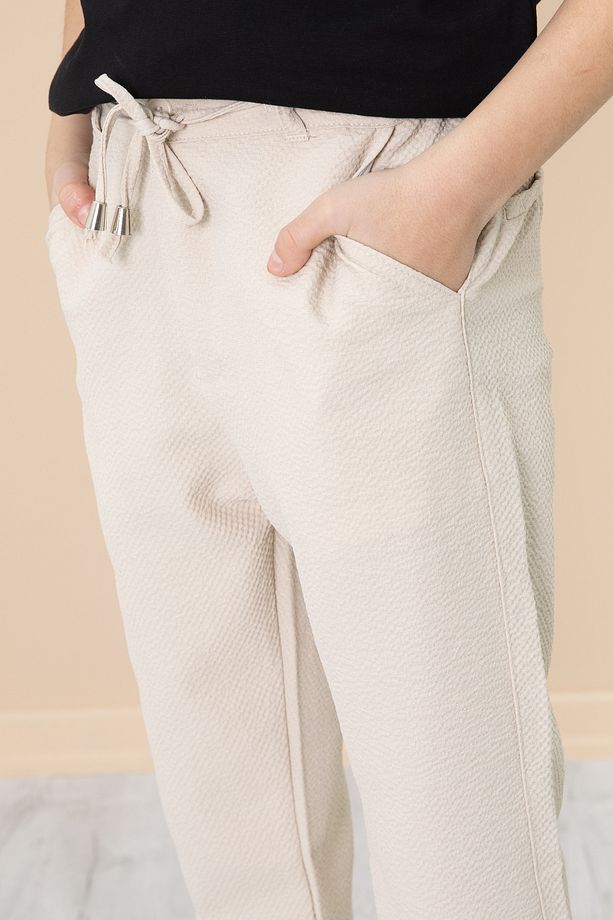 Krem Duble Paça Erkek Çocuk Jogger Kumaş Pantolon 20053 - 2