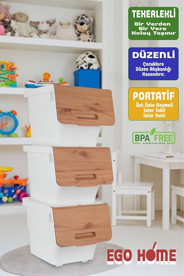 خزانة تنظيم الألعاب ذات 3 عجلات مع غطاء صندوق تخزين وسلة ألعاب متعددة الأغراض 36 لتر - 1