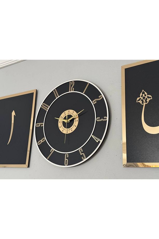 Ahşap Model 2 Li Elif-vav Tablo Ve Saat Seti  40 cm - 5