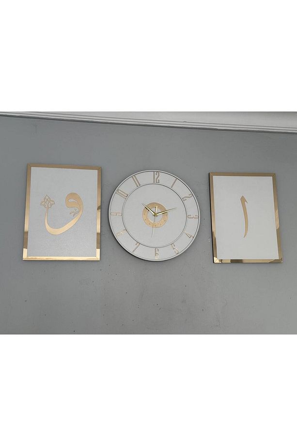 Ahşap Model 2 Li Elif-vav Tablo Ve Saat Seti  40 cm - 5
