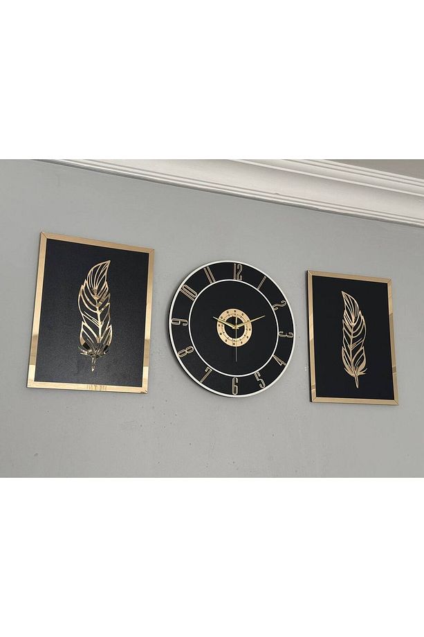 Ahşap Model 2 Li Tüy Tablo Ve Saat Seti 40 cm - 4