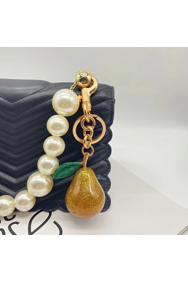 Pear Keychain Yellow Bag Ornament Charm Pear Yellow Gold