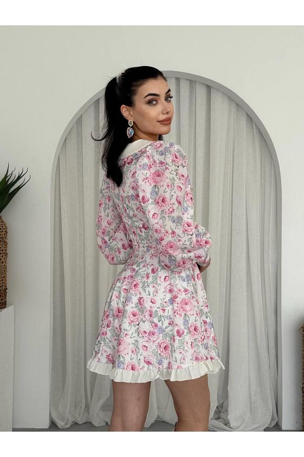 Bebe Yaka Mini Çiçekli Cadis Elbise - 5