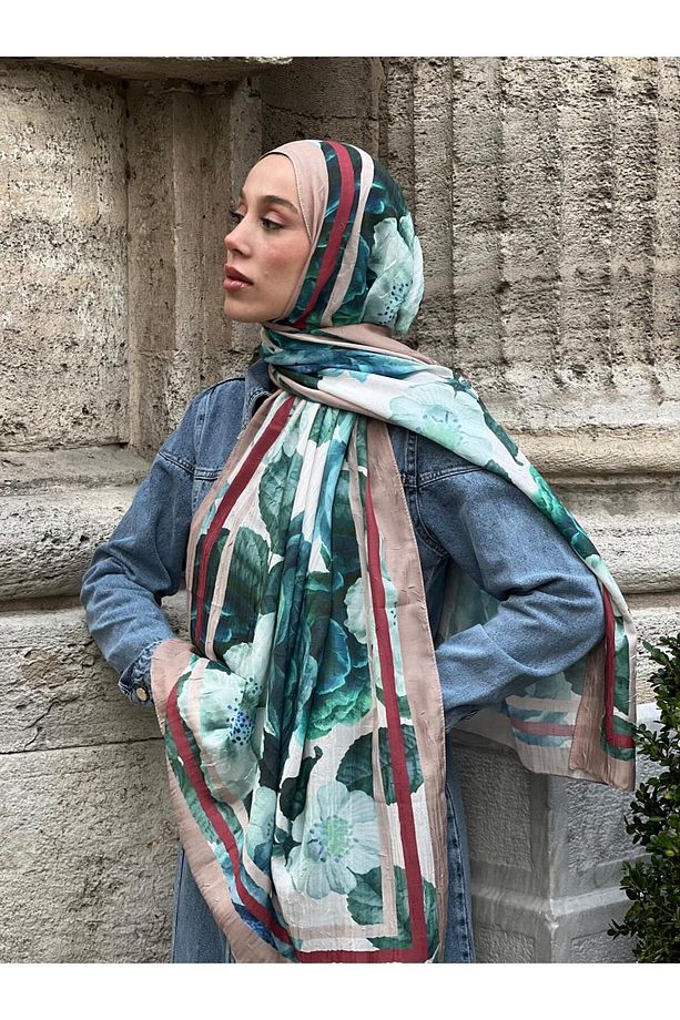 Gül Desen Bambu Şal - 1