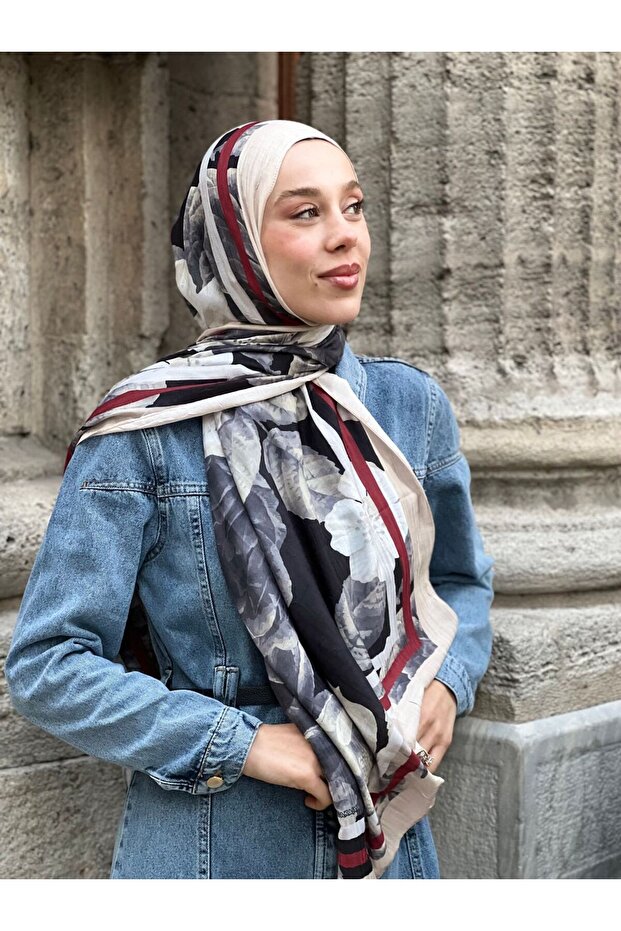 Gül Desen Bambu Şal - 1