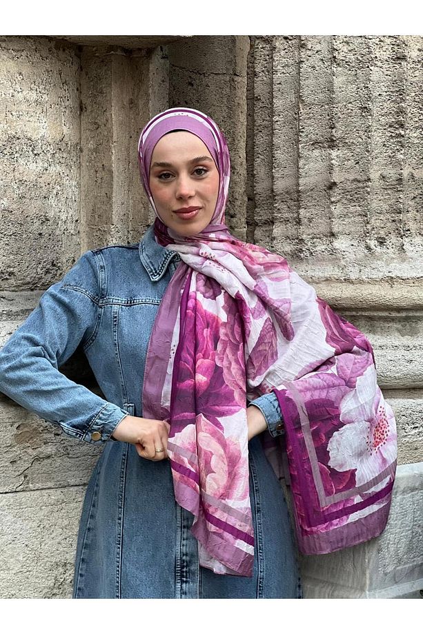 Gül Desen Bambu Şal - 2