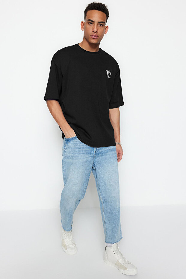 Siyah Oversize/Geniş Kesim Uzak Doğu Baskılı %100 Pamuklu T-Shirt TMNSS23TS00170 - 3