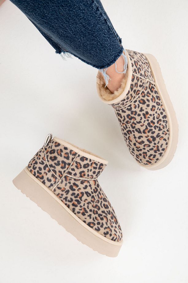Bej Leopar Kadın Bot & Bootie 19761 - 7