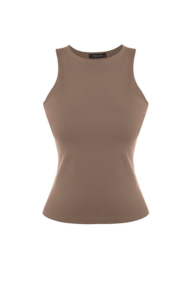 Vizon Pamuklu Halter Yaka Fitted/Vücuda Oturan Esnek Örme Atlet TWOSS23AL00069 - 6