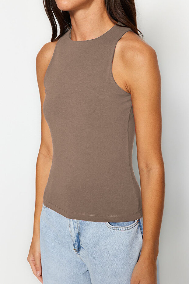 Vizon Pamuklu Halter Yaka Fitted/Vücuda Oturan Esnek Örme Atlet TWOSS23AL00069 - 5