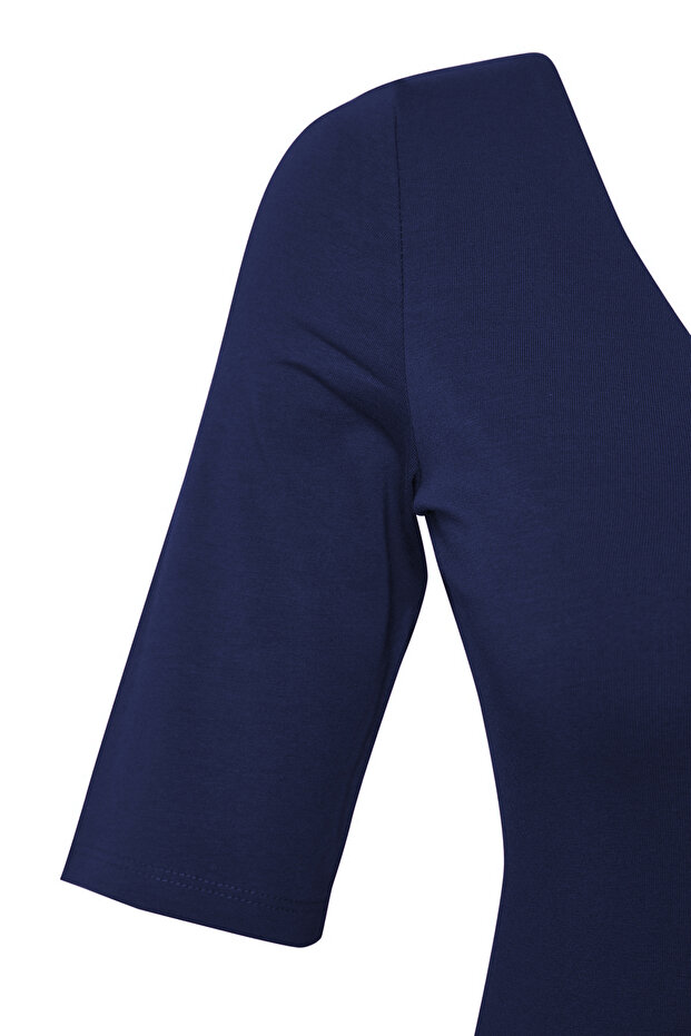 Lacivert Fitted/Vücuda Oturan V Yaka Sırt Dekolteli Esnek Örme Bluz TWOSS25BZ00083 - 8