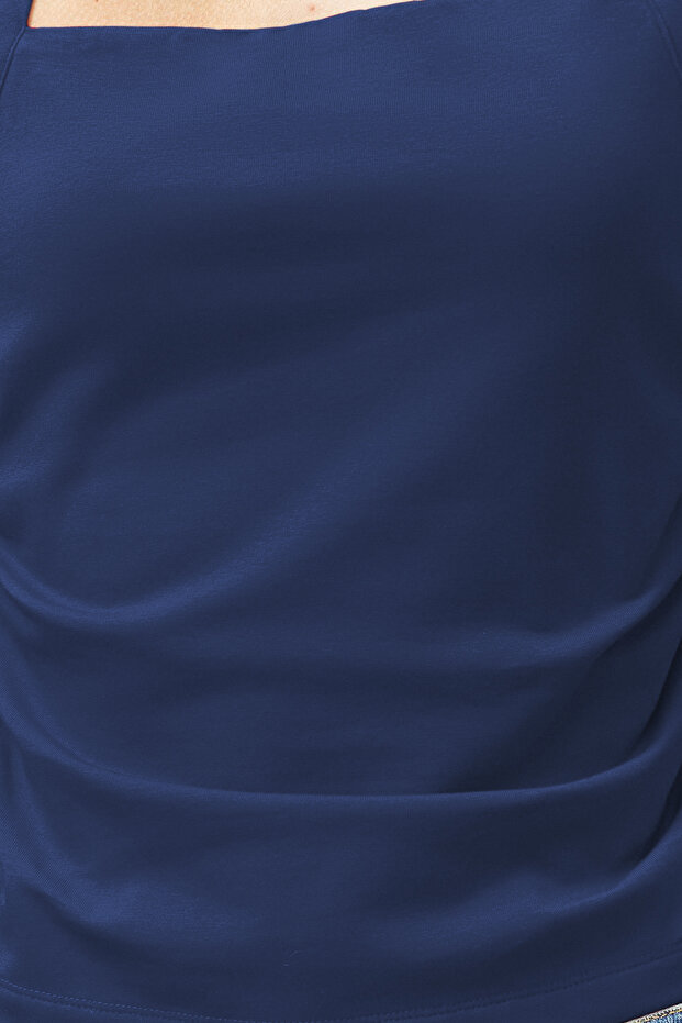 İndigo Düz Kare Yaka Askılı Büzgülü Fitted/Vücuda Oturan Esnek Örme Bluz TWOSS24BZ00400 - 8