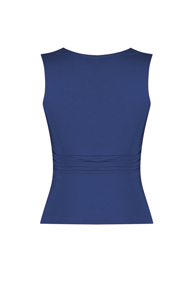 İndigo Düz Kare Yaka Askılı Büzgülü Fitted/Vücuda Oturan Esnek Örme Bluz TWOSS24BZ00400 - 7
