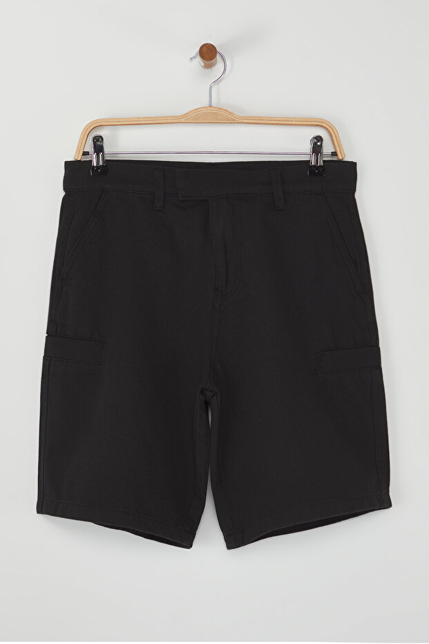 Erkek Siyah Gabardin Brit Kapamalı Yan Cep Detaylı Şort & Bermuda TMNSS25SR00026 - 3