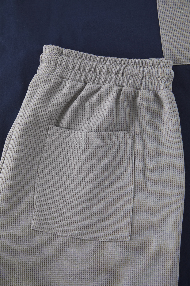 Lacivert Gri Regular Fit Dokulu Şortlu Örme Pijama Takımı TMNSS25PT00021 - 7