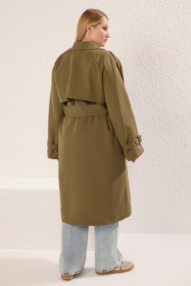 Khaki hosszú, túlméretezett, nagy méretű treck kabát TBBSS25BM00002 - 5