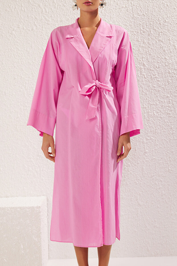 Pembe Dokuma %100 Pamuk Maxi Plaj Kimono&Kaftan TBESS25KM00004 - 3