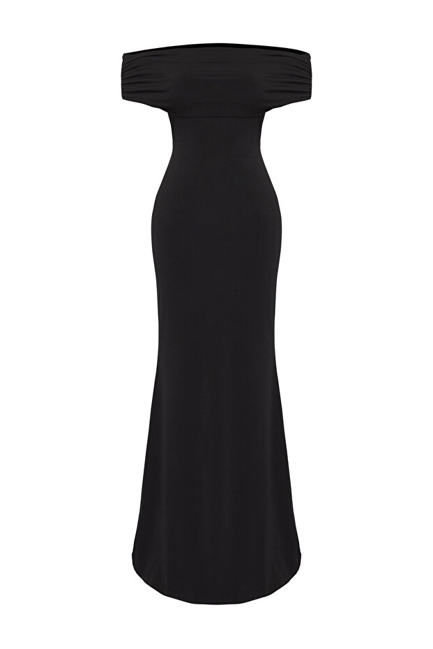 Limited Edition Siyah Sırt Transparan Detaylı Örme Abiye Gece Mezuniyet Elbisesi TPRSS25AE00062 - 3