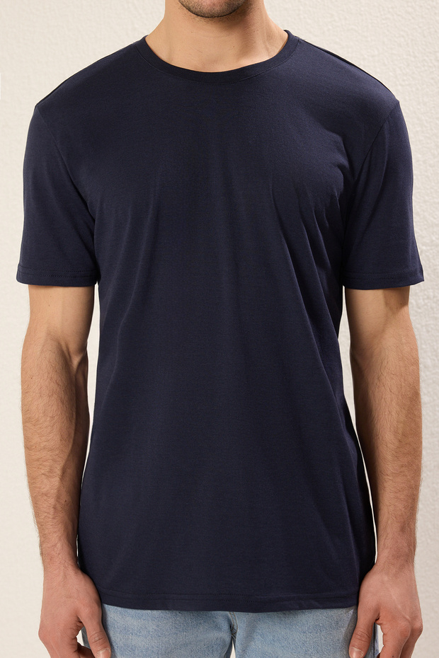 Lacivert Basic Regular/Normal Kesim Bisiklet Yaka Kısa Kollu T-Shirt TMNSS22TS0271 - 4