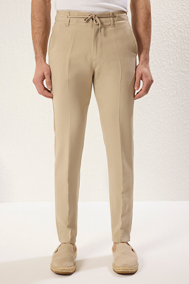 Taş Slim Fit Beli Bağlama Detaylı Lastikli Kumaş Dokuma Pantolon TMNAW25PL00027 - 3