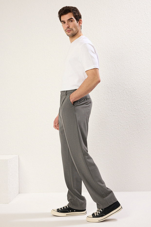 Gri Wideleg Baggy Rahat Kalıp More Sustinable Dokuma Kumaş Pantolon TMNSS25PL00009 - 6