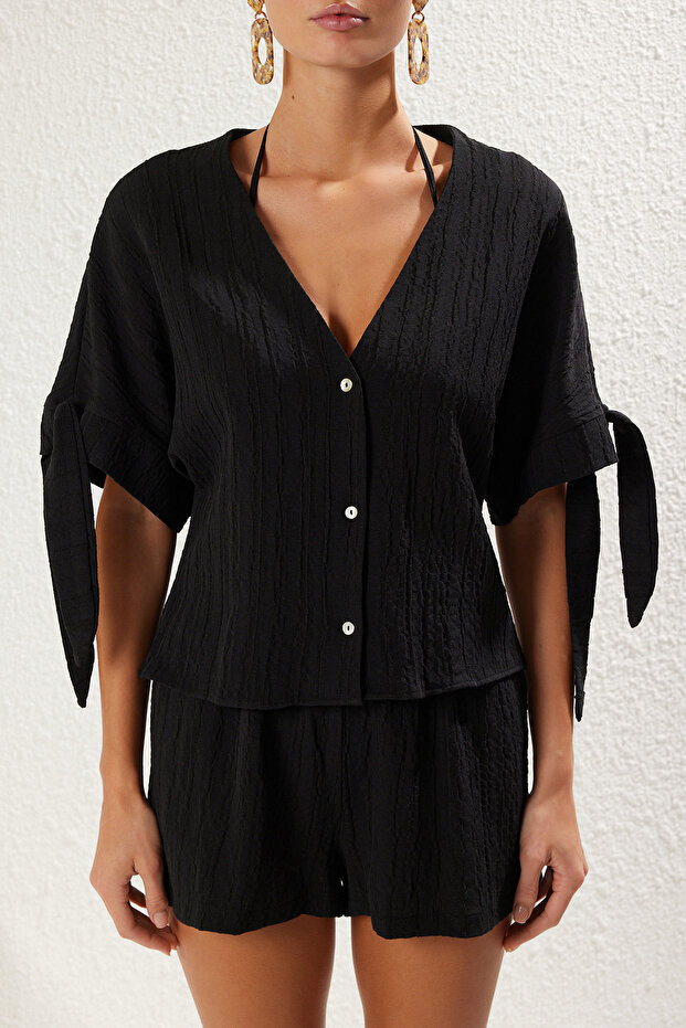 Schwarz*001 Einfarbig gewebtes 99 % Polyester, 1 % Elastan - 3