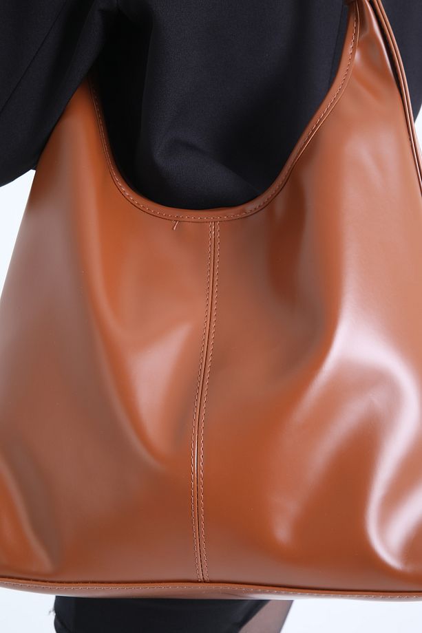 Modavix Kadın Çantası Taba Rengi Omuz Ve Kol Çantası Yumuşak Derili Çıtçıtlı - 8
