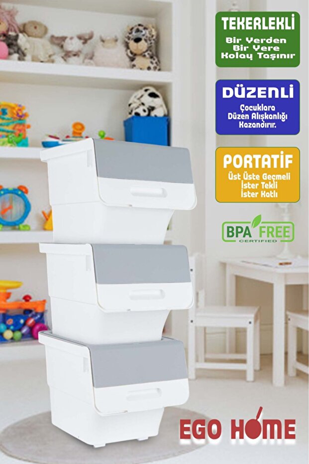 3-Wheeled Toy Organizing Cabinet with Lid Storage Box Toy Basket Multi-Purpose Mote 36 Lt - 1