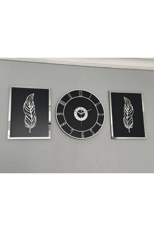 Ahşap Model 2 Li Tüy Tablo Ve Saat Seti 40 cm - 5