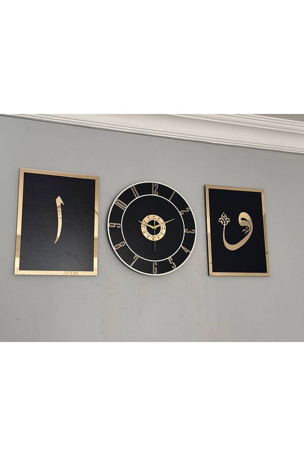 Ahşap Model 2 Li Elif-vav Tablo Ve Saat Seti  40 cm - 4