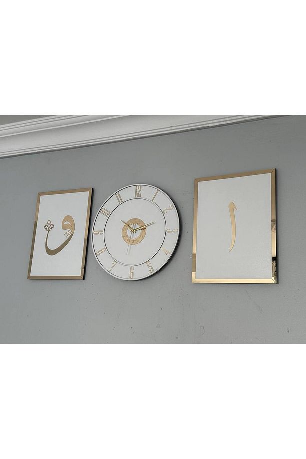 Ahşap Model 2 Li Elif-vav Tablo Ve Saat Seti  40 cm - 1