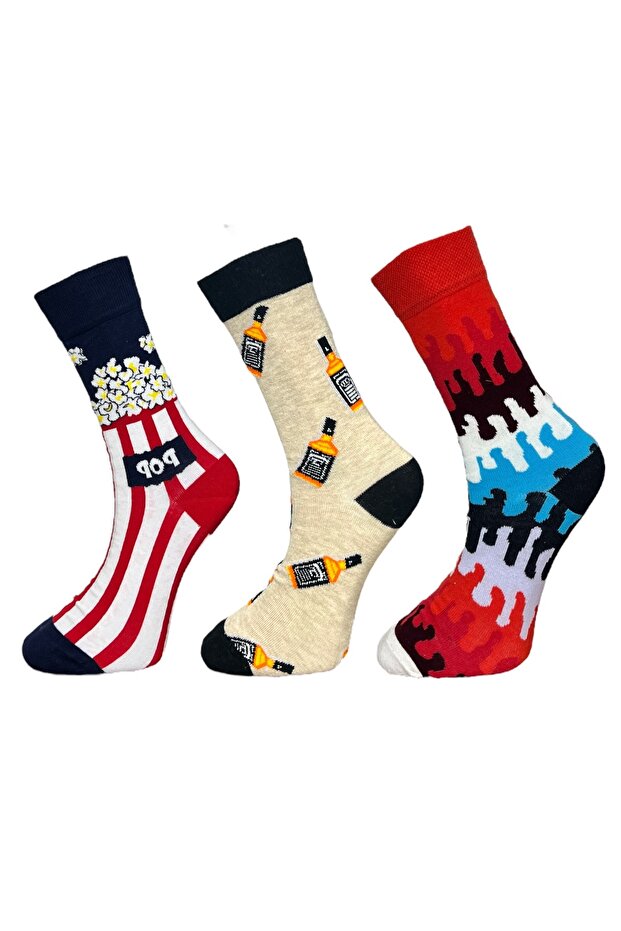 3-Piece Unisex Flexible Moisturizing Cotton Colorful and Patterned Socks