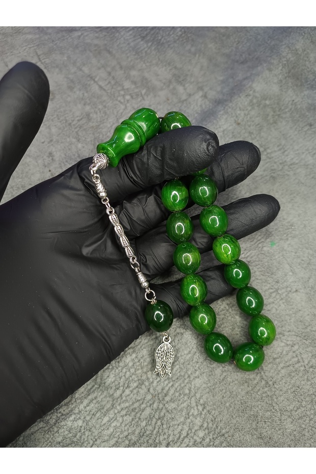 Green Moire High End Mascot Clamping Amber Prayer Beads