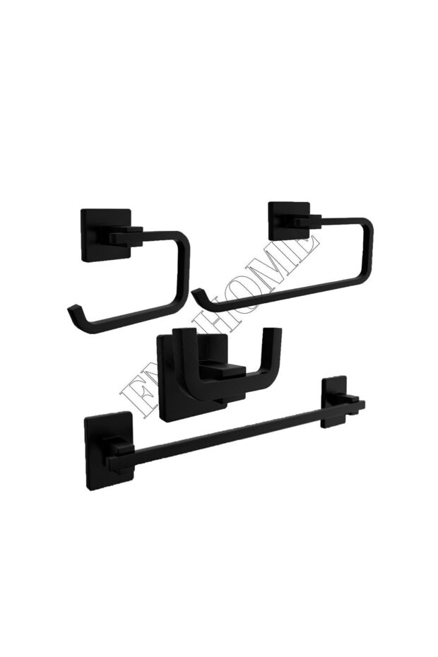 Black Bathroom Long Towel Holder, Capless Toilet Paper Holder, Robe Rack, Solo Towel Holder Set of 4
