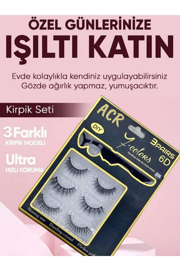 6d Takma Kirpik Seti Takma Kirpik Aparatı Ve Kaş Kirpik Tarama Fırçası Hediye - 1
