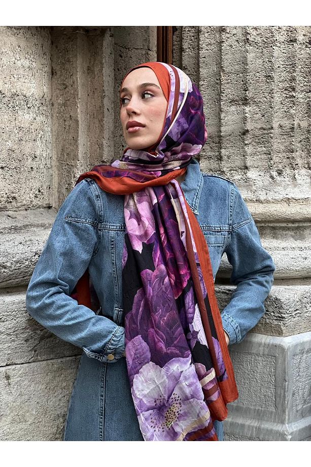 Gül Desen Bambu Şal - 2