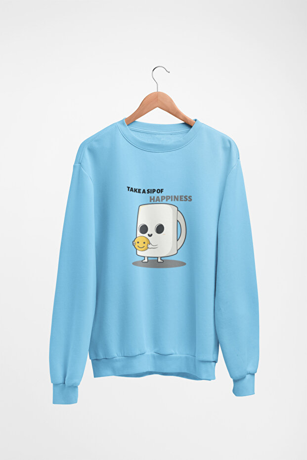 Unisex Long Sleeve Happiness Transfer Printed Crew Neck Sweatshirt