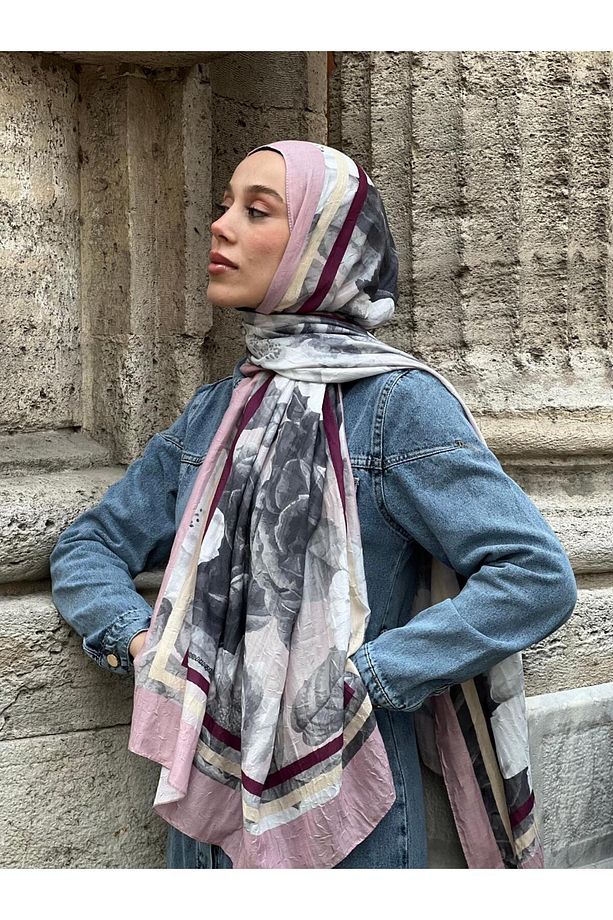 Gül Desen Bambu Şal - 1