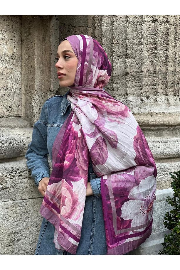 Gül Desen Bambu Şal - 3