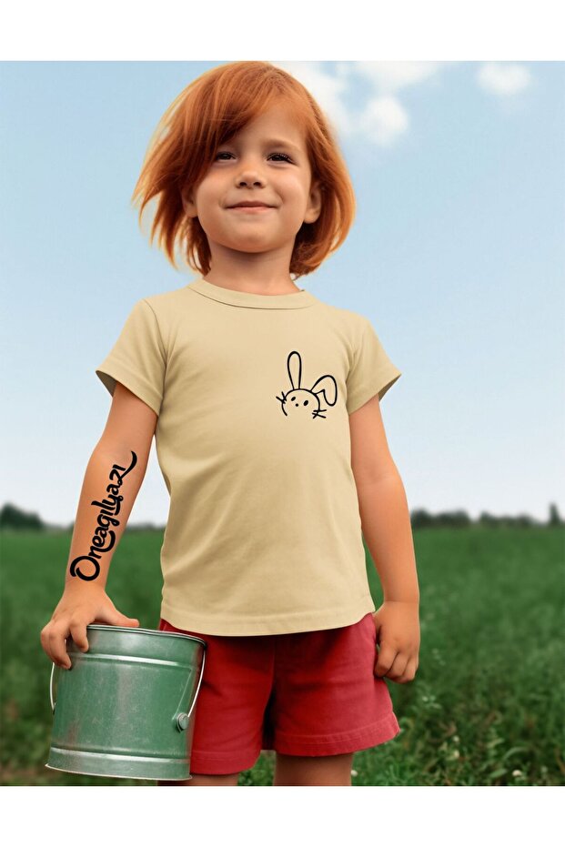 Rabbit Printed Girl's Oversize T-Shirt